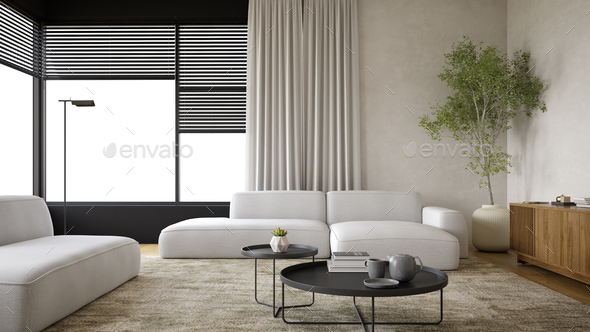 Minimalist Interior of modern living room 3D rendering - Stock Photo - Images