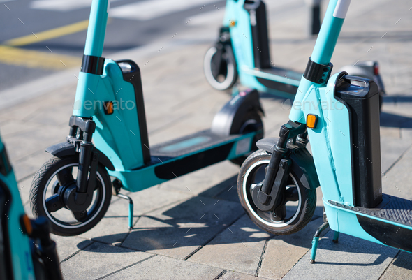 Eletro scooter on the street. Eco-friendly mode of transport. Transport for rent