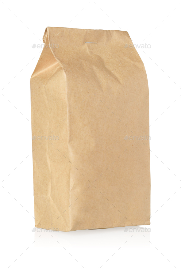 Brown craft paper bag isolated on white. Stock Photo by Ha4ipuri