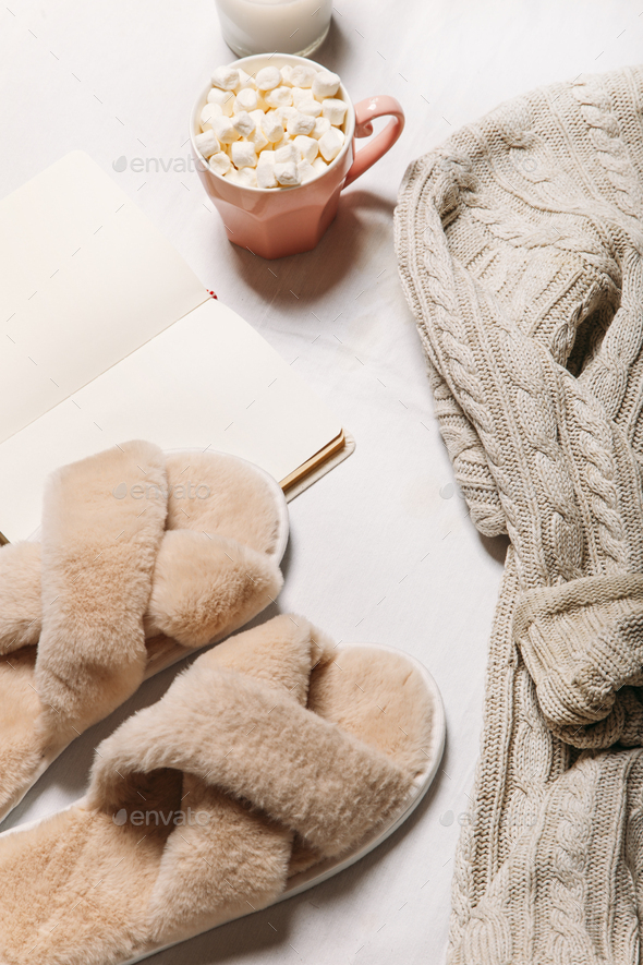 winter clothes on a white background, cozy winter Stock Photo by