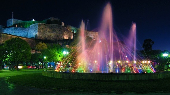 Fountain and New Fortress at Night Time Lapse