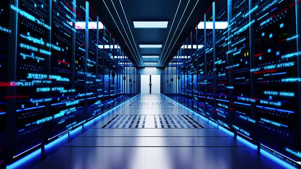 Network and data power servers glass panels in a server room data center  alt