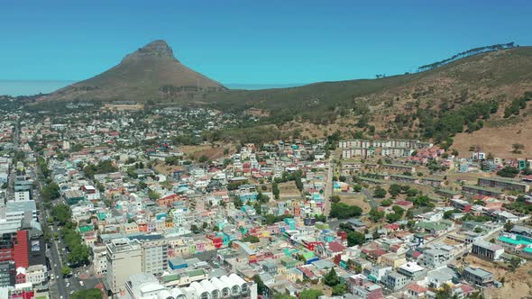 Scenic Aerial Wide Drone Shot Above Central Cape Town South Africa with Scenic View of Harbor and alt