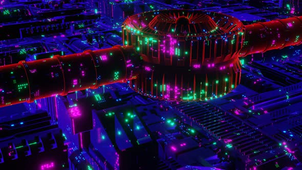 UFO generator over neon city