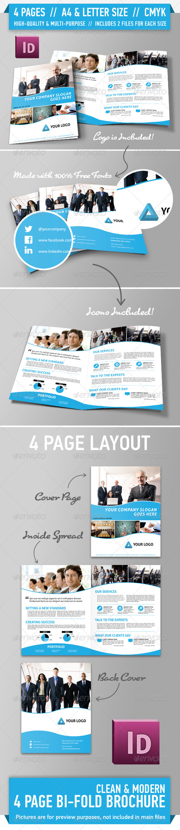 Clean Modern Bifold Brochure - Vol. 1 - Corporate Brochures