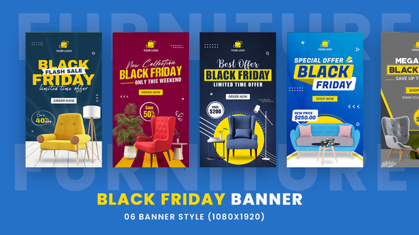 Black Friday Furniture Banner Sale Product Promo template preview