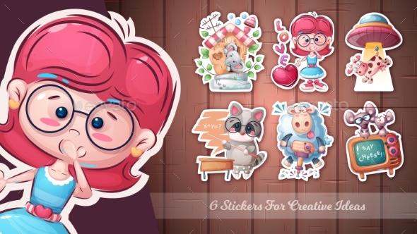 Cartoon Character Animal and Girl Cute Sticker