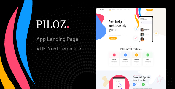 Excellent Piloz - Vue Nuxt App Landing Page Template