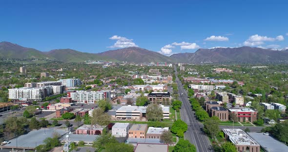 Aerial View of Downtown Lincoln Nebraska on Hot Summer Day alt