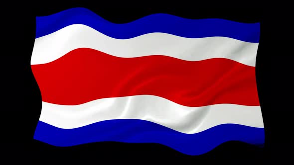 Costa Rica Waving Flag Animated Black Background