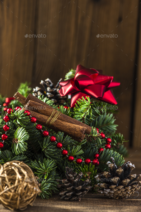 Christmas Home Decoration. Handmade Festive Wreath - Stock Photo - Images