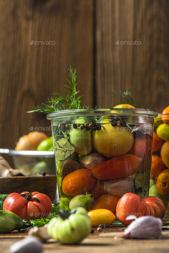 Fresh Vegetable Preserves in Jar. Pickled Tomato - Stock Photo - Images