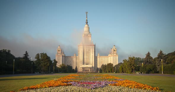 Moscow State University at dawn in the clouds alt