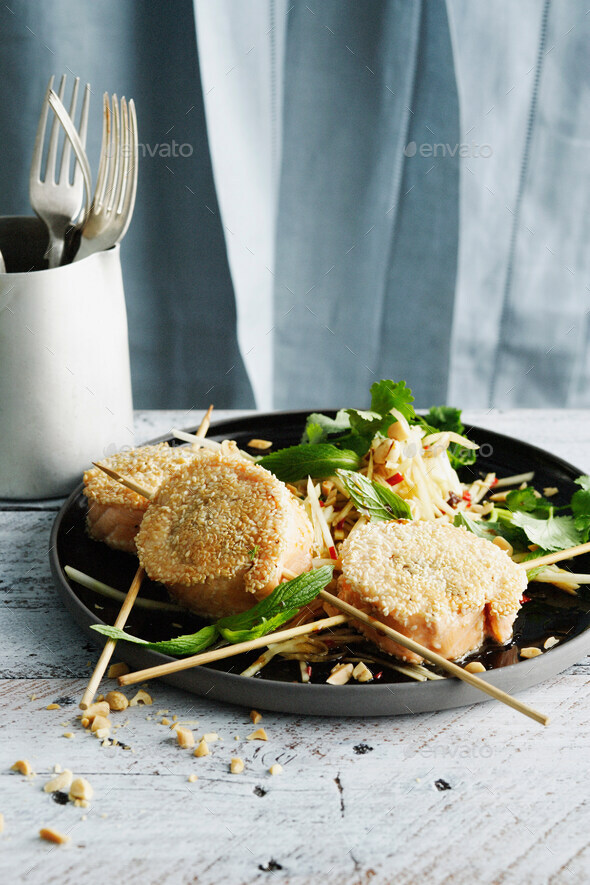 Plate of tuna skewers Stock Photo by imagesourcecurated PhotoDune