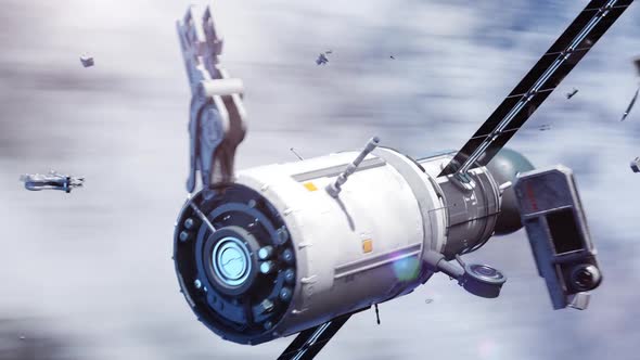 satellite orbiting the earth among the space debris. alt