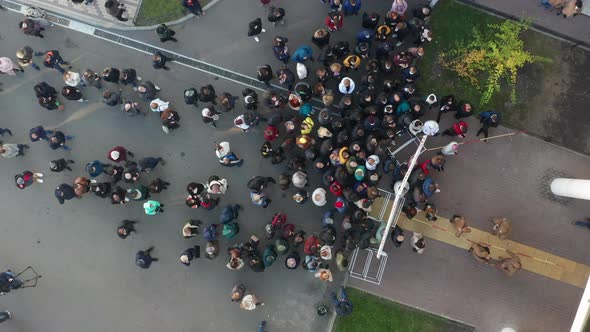 Crowd of Refugees Awaiting For Vaccination and Free Food