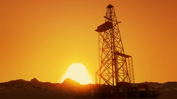 A big drill rig on the oil field. A rig is used in the petrochemical industry. alt