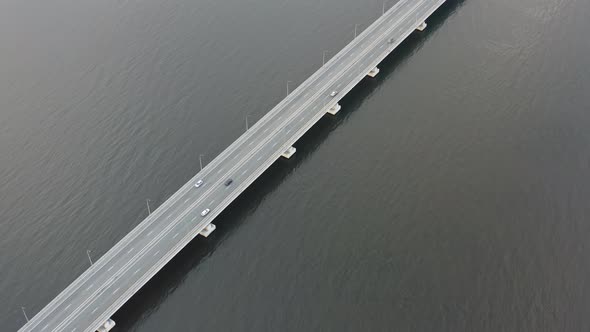 Drone View of a Modern Lowwater Bridge Across the Sea in Vladivostok alt