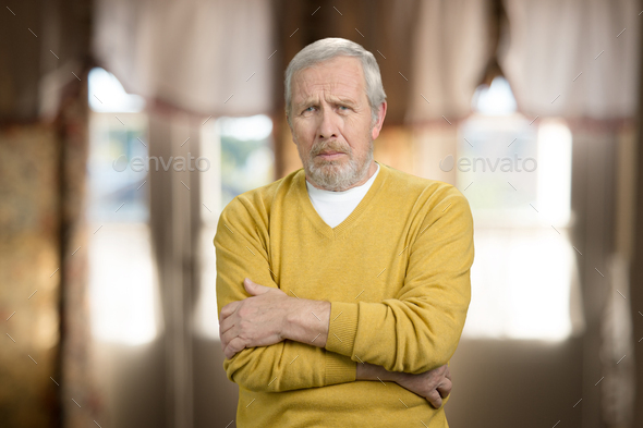 Sorrowful tragic old man portrait. - Stock Photo - Images