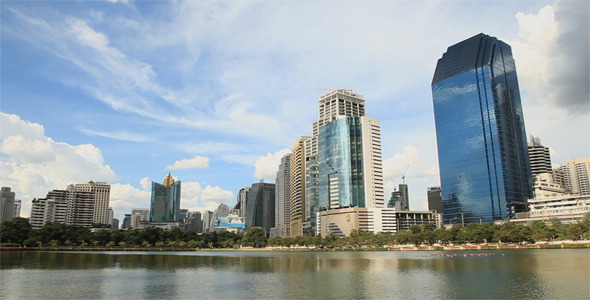 Modern Asian Buildings Pan Left to Right