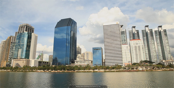 Modern Asian Buildings Pan Bottom to Top 