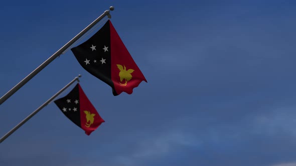 Papua New Guinea Flags In The Blue Sky - 4K