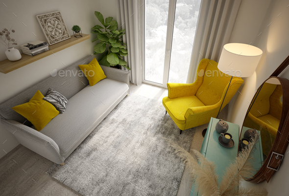 Interior of modern living room 3D rendering - Stock Photo - Images