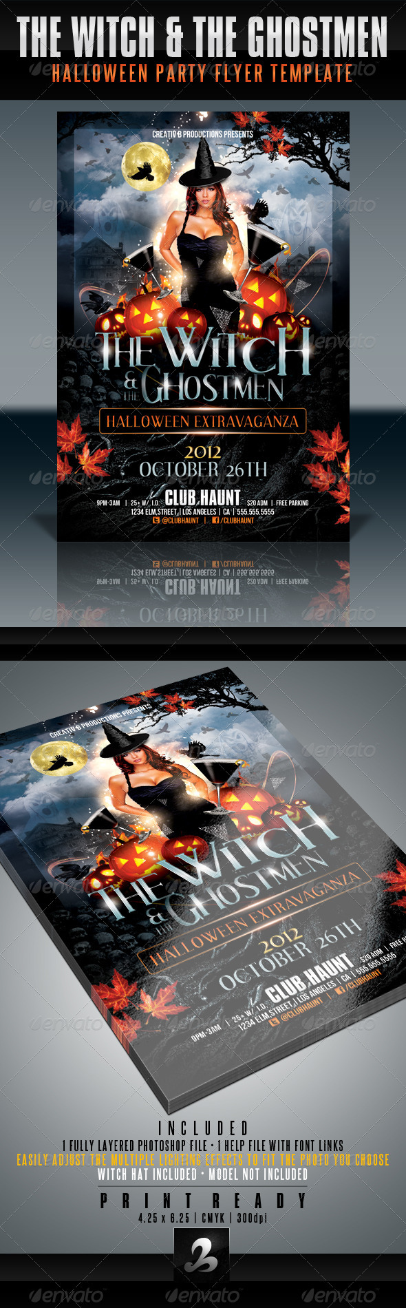 Witch and Ghostmen Halloween Flyer Template - Clubs & Parties Events