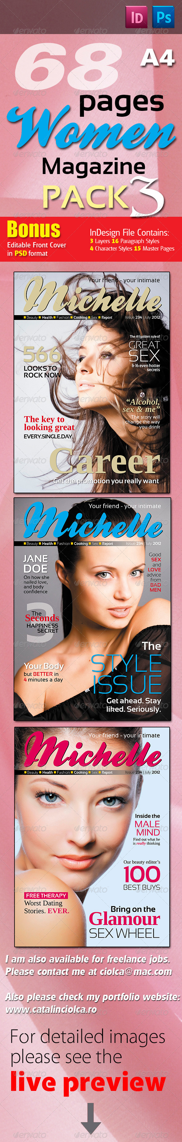 68 Pages Women Magazine Pack Three - Magazines Print Templates