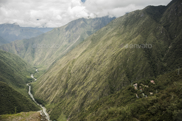 Elevated view of valley on Inca trail, Inca, Huanuco, Peru, South America