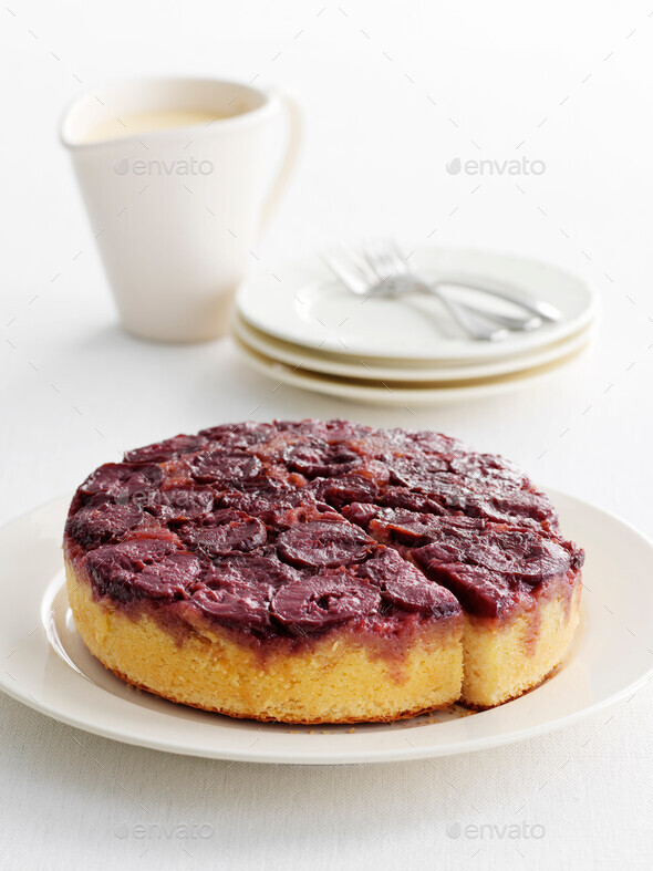 Plate of upside down fruit cake Stock Photo by Image-Source | PhotoDune