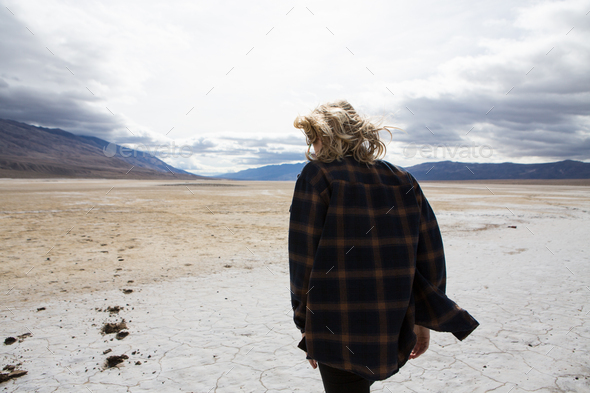 Woman walking in Death Valley National Park, California, US