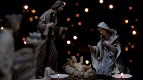 Christmas Nativity Figures with Candles Lights