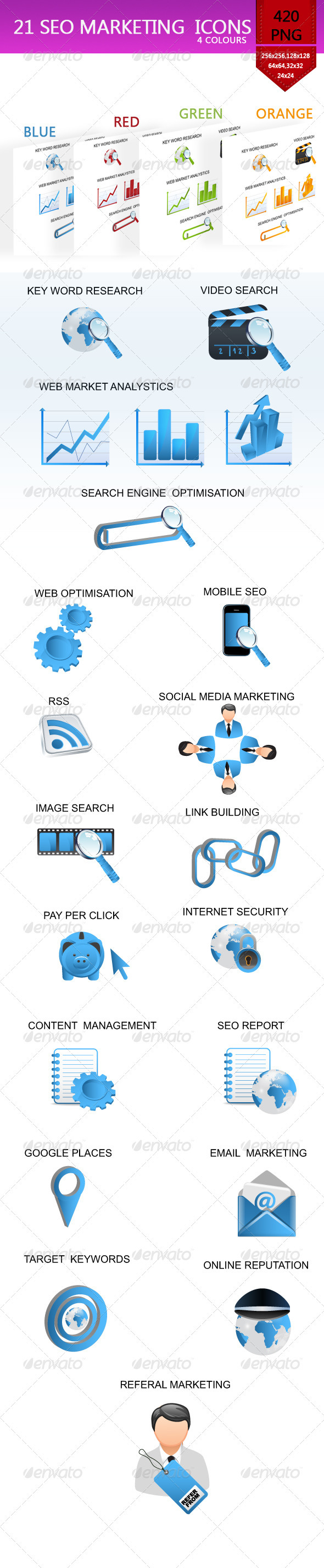 21 Glossy SEO Service Icons - Web Elements Vectors