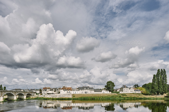 Landscape with bridge over Loire river, Amboise, Loire Valley, France