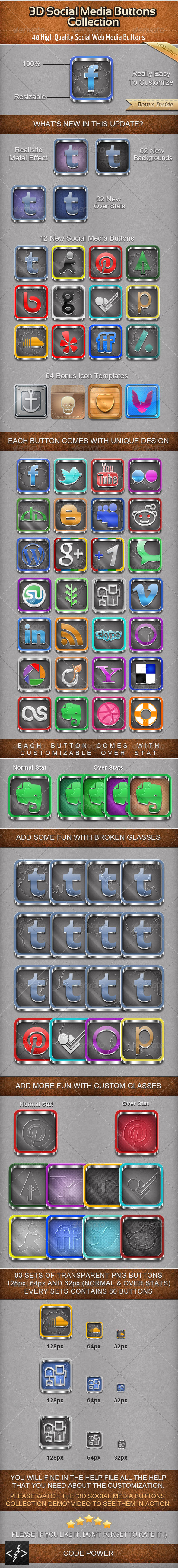 3D Social Media Buttons Collection - Buttons Web Elements