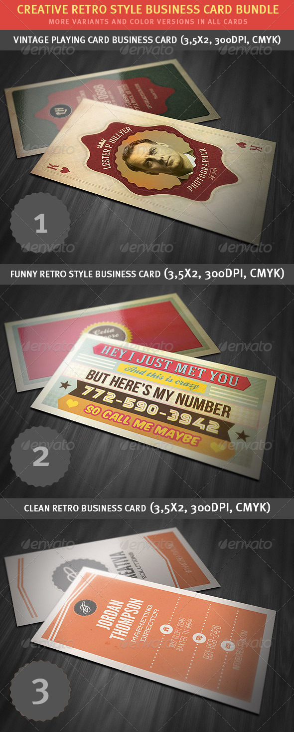Creative Retro Business Card Bundle - Retro/Vintage Business Cards