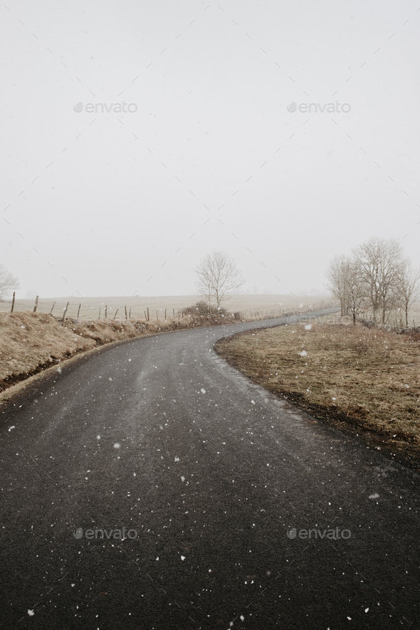Road in snowy road - Stock Photo - Images