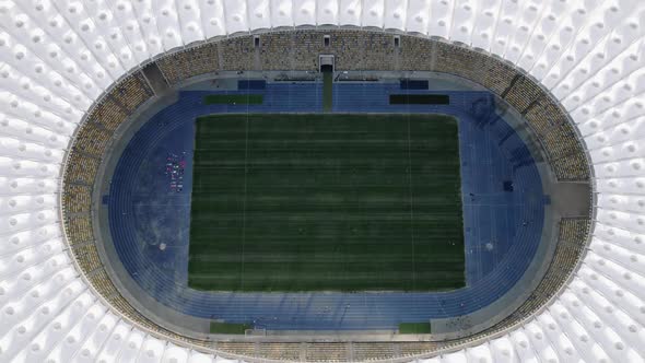 Aerial View on a Huge Round Stadium