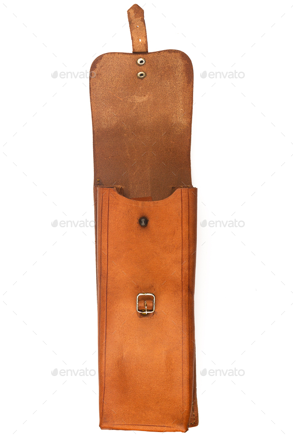 vintage leather case pouch on white background - Stock Photo - Images