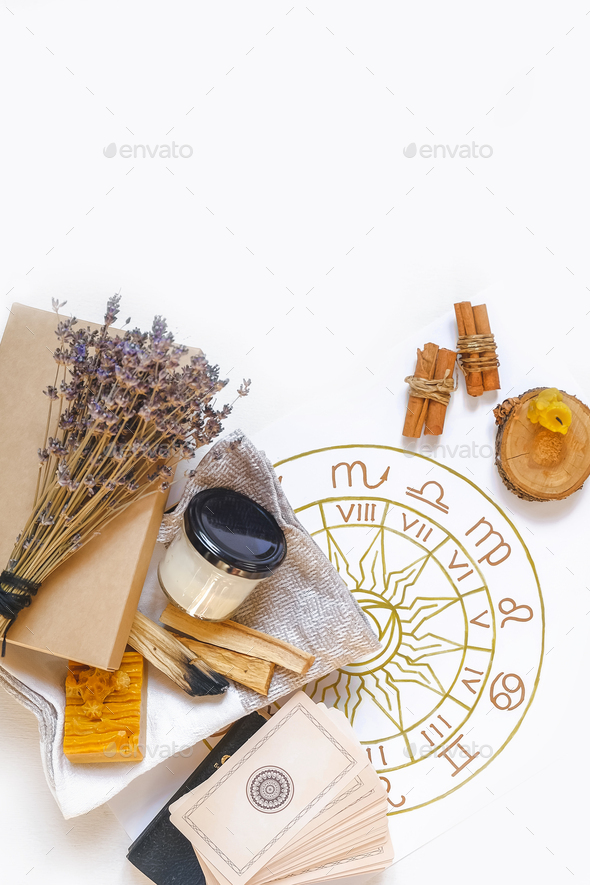 Wellness, mental health. Gift for meditation at home with palo santo care aromatherapy