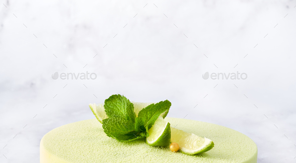 Banner Poster green lime cake. Make background with free space for text.  Stock Photo by milabond