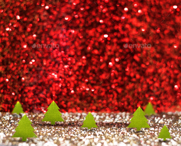 green christmas tree in red and gold glitter studio room