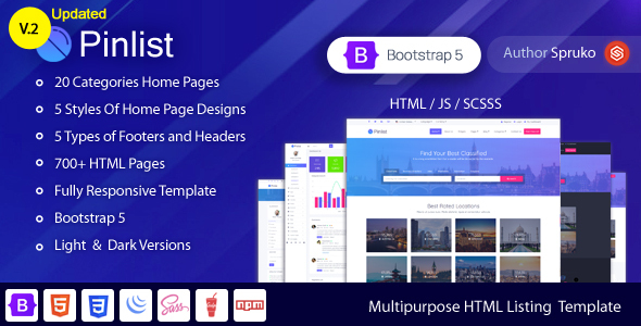 Pinlist - Directory, Classifieds and Jobs Multipurpose Bootstrap5 HTML5 Listing Template