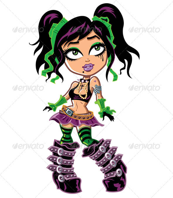Cute Goth Girl With Leather Boots Characters Vectors Cute Goth Girl With Leather Boots Characters Vectors