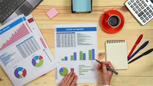 Businesswoman Analyzes Various Financial Charts