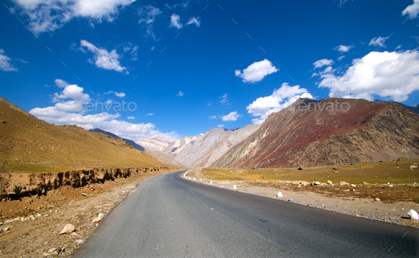 Himalayan Manali-Leh highway in Himalayas, Ladakh, India - Stock Photo - Images