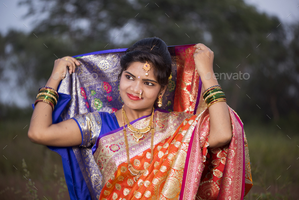 Beautiful Indian bride Wearing Saree - Stock Photo - Images