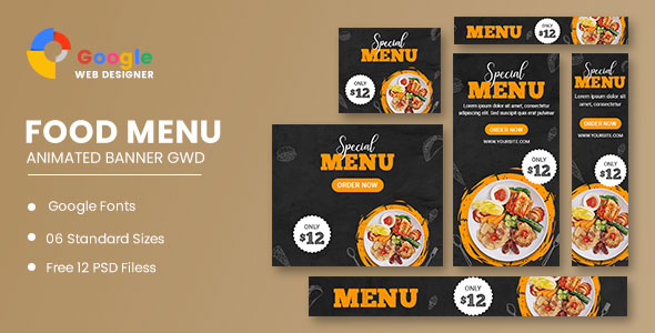 Food Menu Google Adwords HTML5 Banner Ads GWD
