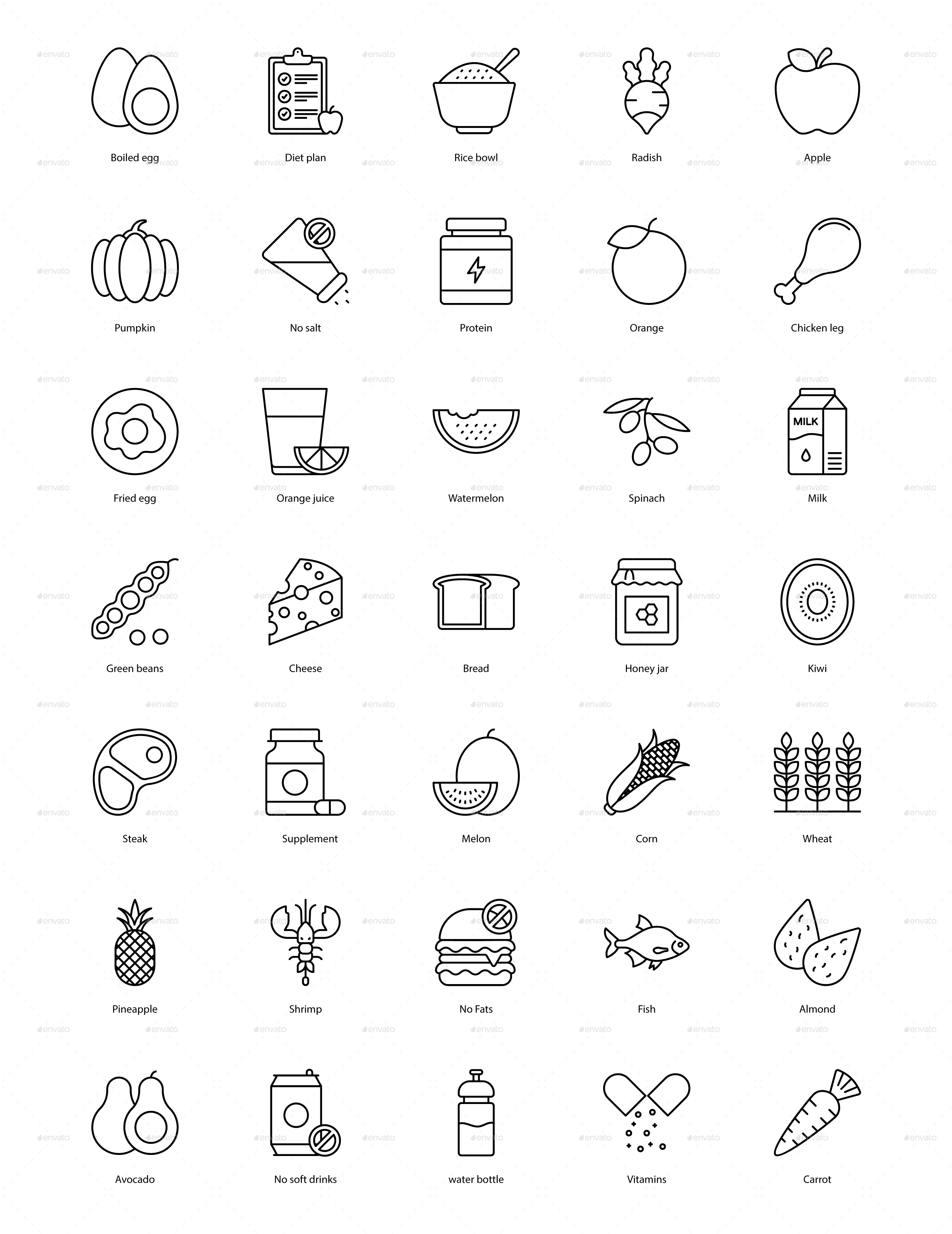 Nutrition icons set by trianglesquad | GraphicRiver